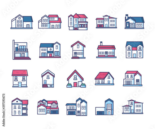 house line and fill style icons bundle vector design