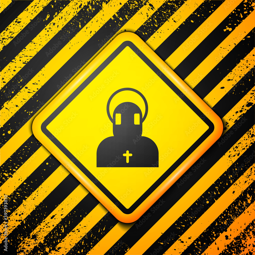 Black Monk icon isolated on yellow background. Warning sign. Vector. Black Monk icon isolated on yellow background. Warning sign. Vector.