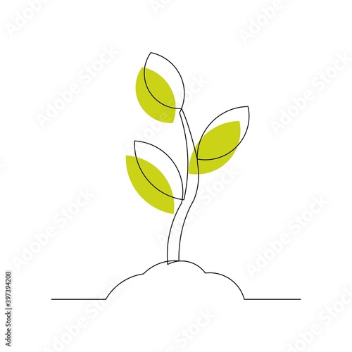 Continuous line drawing of small tree growth. Vector illustration