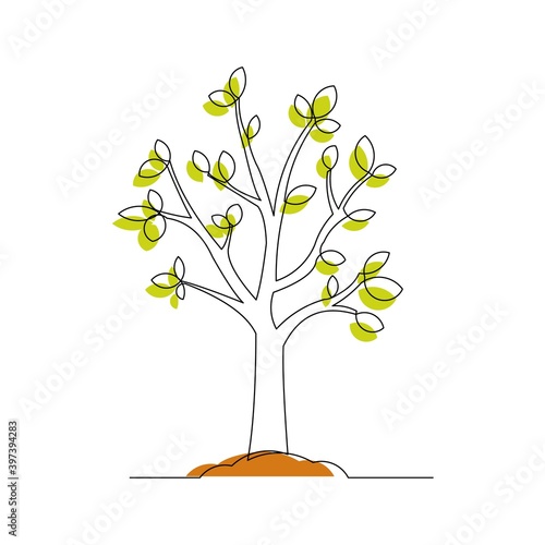 Continuous line drawing of small tree growth. Vector illustration