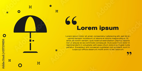 Black Sun protective umbrella for beach icon isolated on yellow background. Large parasol for outdoor space. Beach umbrella. Vector.