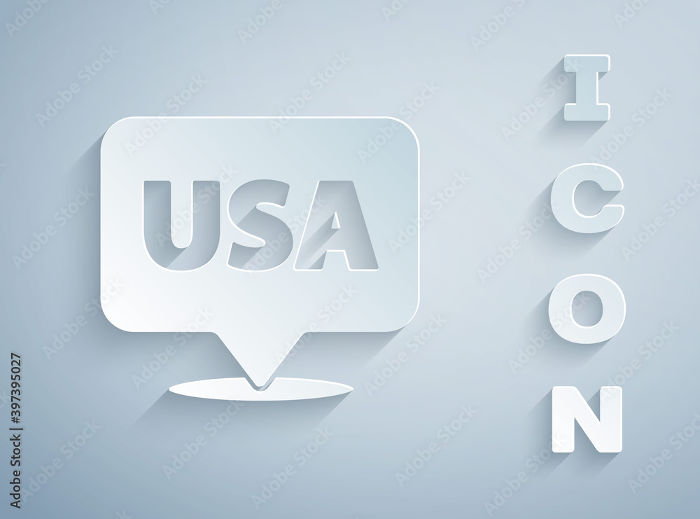 Paper cut USA Independence day icon isolated on grey background. 4th of July. United States of America country. Paper art style. Vector. Paper cut USA Independence day icon isolated on grey background. 4th of July. United States of America country. Paper art style. Vector.