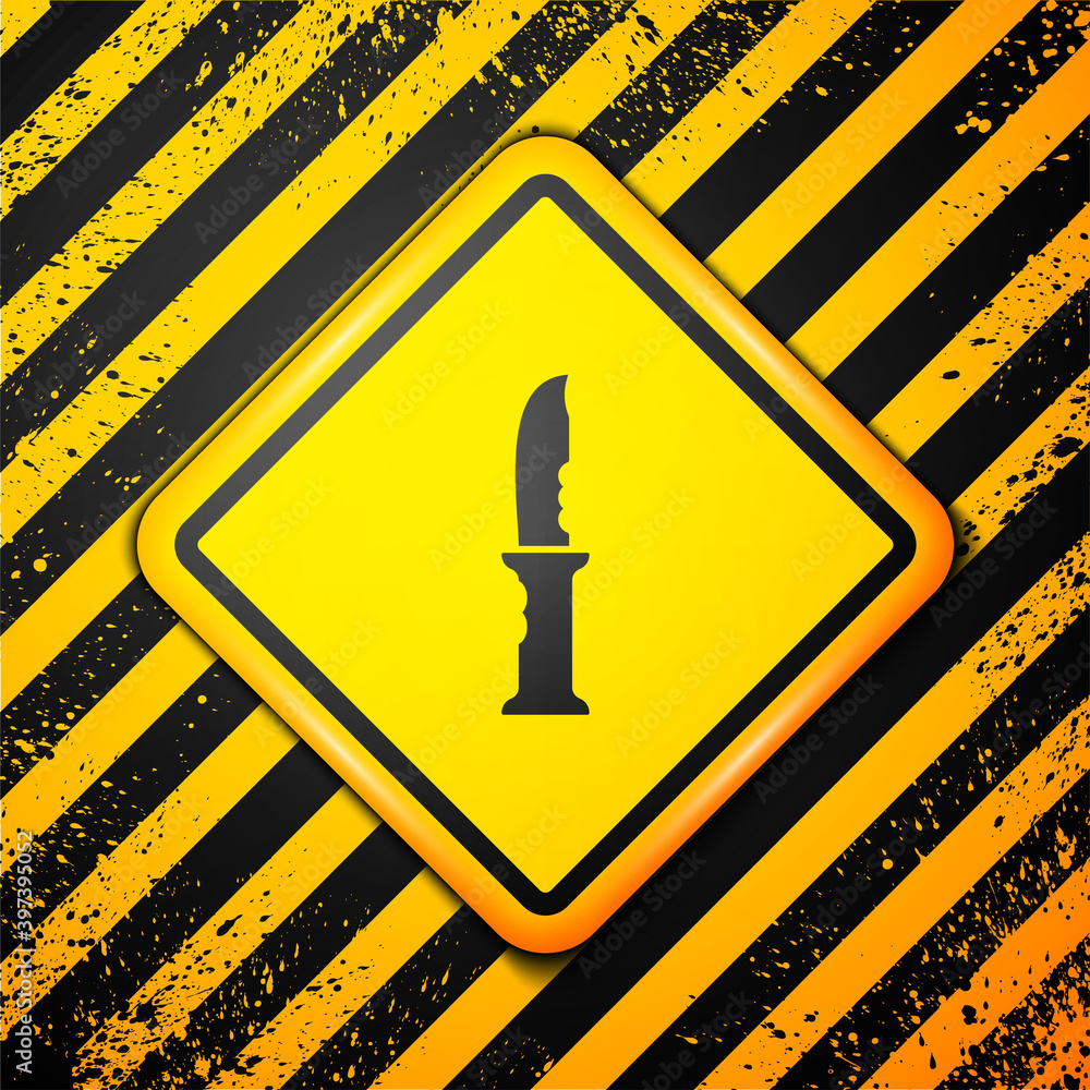 Black Military knife icon isolated on yellow background. Warning sign. Vector. Black Military knife icon isolated on yellow background. Warning sign. Vector.