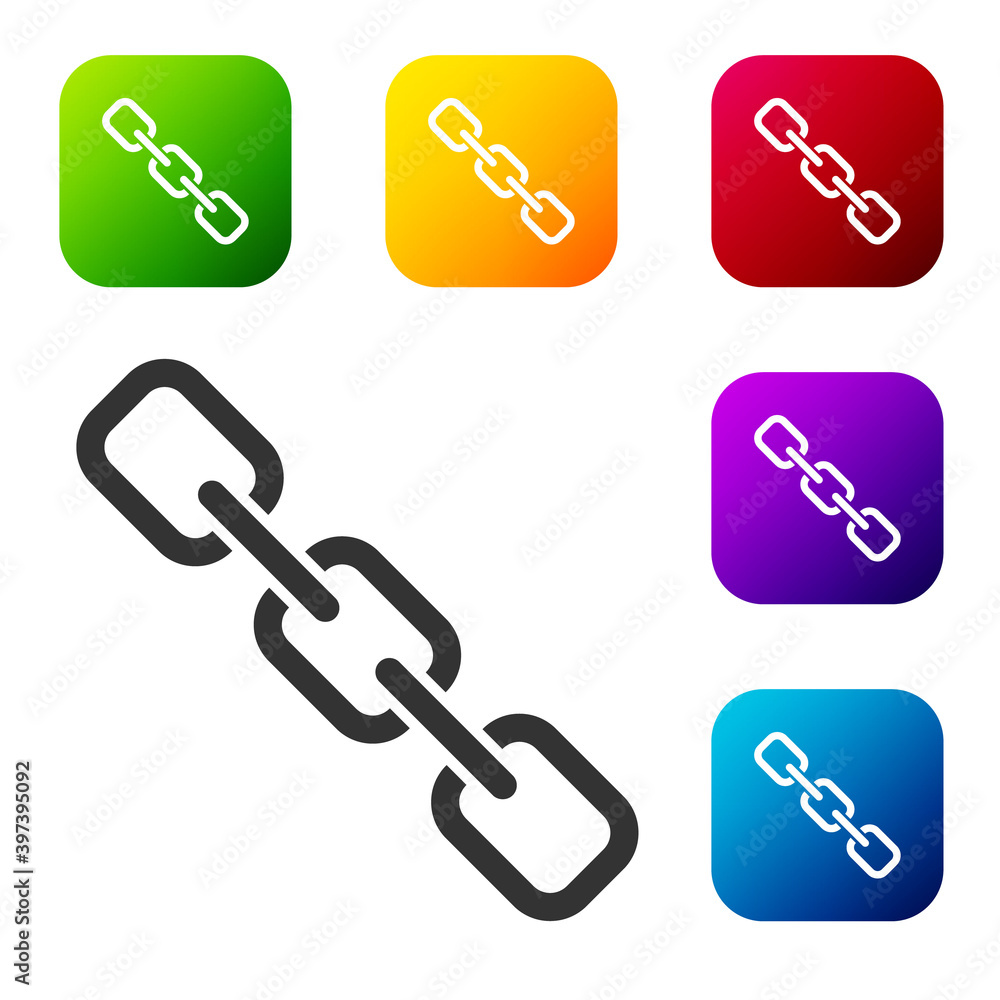 Black Chain link icon isolated on white background. Link single. Hyperlink chain symbol. Set icons in color square buttons. Vector. Black Chain link icon isolated on white background. Link single. Hyperlink chain symbol. Set icons in color square buttons. Vector.