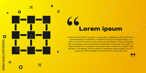 Black Blockchain technology icon isolated on yellow background. Cryptocurrency data. Abstract geometric block chain network technology business. Vector.