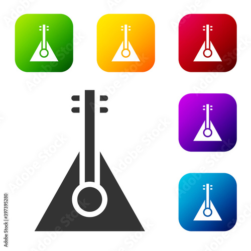 Black Musical instrument balalaika icon isolated on white background. Set icons in color square buttons. Vector.