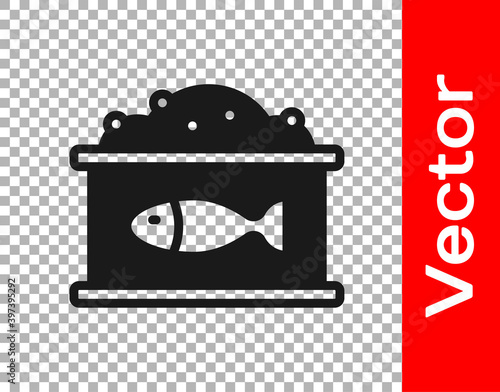 Black Tin can with caviar icon isolated on transparent background. Vector.