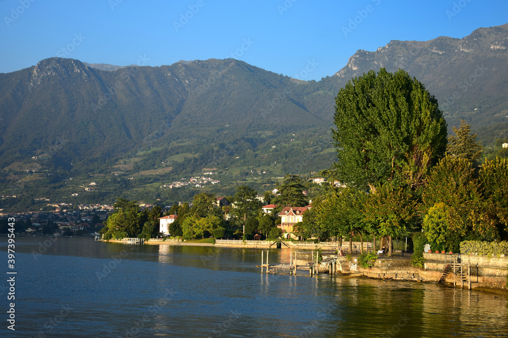 The small town Sulzano at Lago d'Iseo. Brescia, Lombardy, Italy.