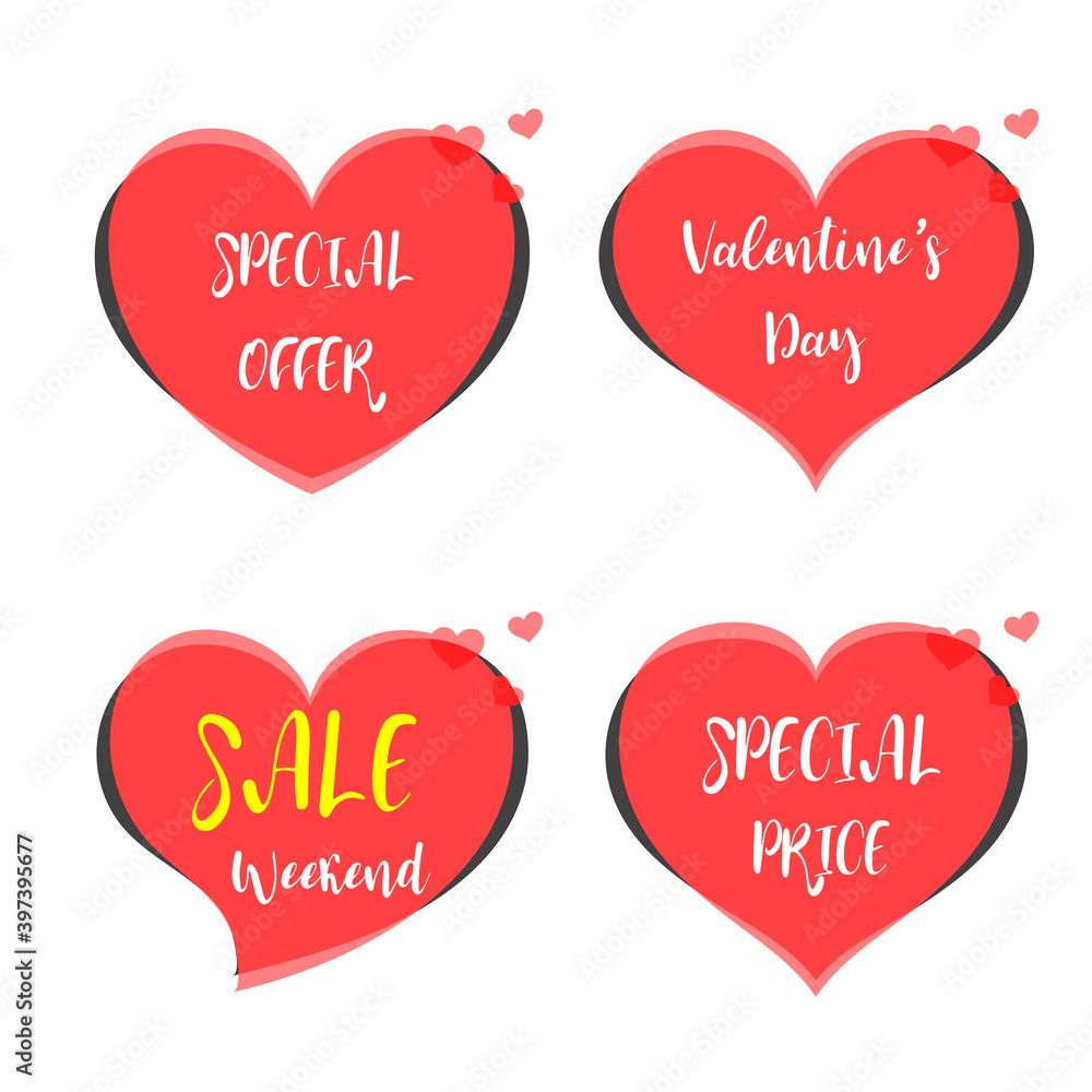 Cute Sticker Happy Valentine's Day , Banner Valentine Art , Heart and shape Badge , Label Festival Event Promotion , Love Collection set Vector illustration