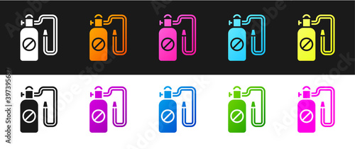 Set Pressure sprayer for extermination of insects icon isolated on black and white background. Pest control service. Disinfectant sprayer. Vector.