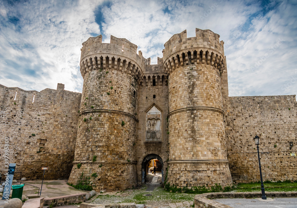 Old Town Marina Gate view in Rhodes Island. Rhodes is populer tourist destination in Greece. Old Town Marina Gate view in Rhodes Island. Rhodes is populer tourist destination in Greece.