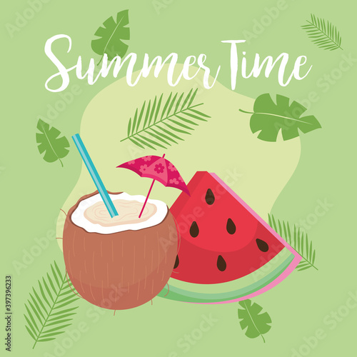 summer time watermelon and coconut vector design