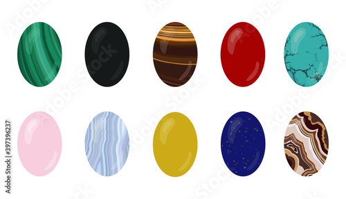 Semi precious gemstones vectors, set of colorful gemstones cabochon cartoon illustration photo