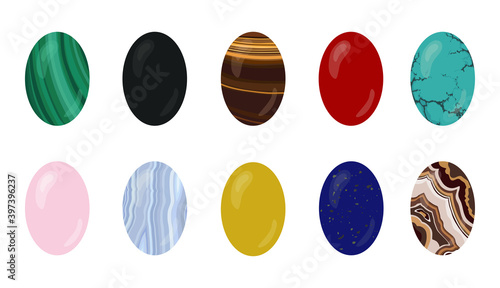 Semi precious gemstones vectors, set of colorful gemstones cabochon cartoon illustration