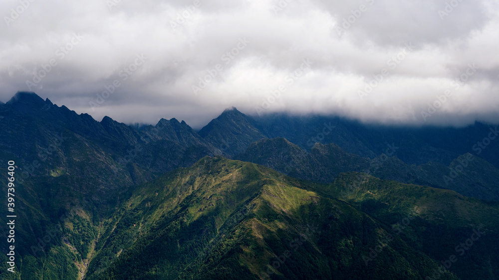 Beautiful mountain landscape. High-mountain massif, Beautiful mountain landscape. High-mountain massif,
