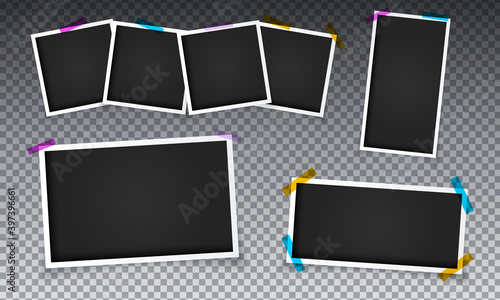 Realistic scrapbook photo frames. Vector Illustration