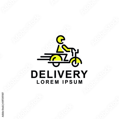 Illustration of business logotype restaurant and cafe. Vector design logo food delivery. Food pictogram, car and motorcycle abstract icon. vector illustration