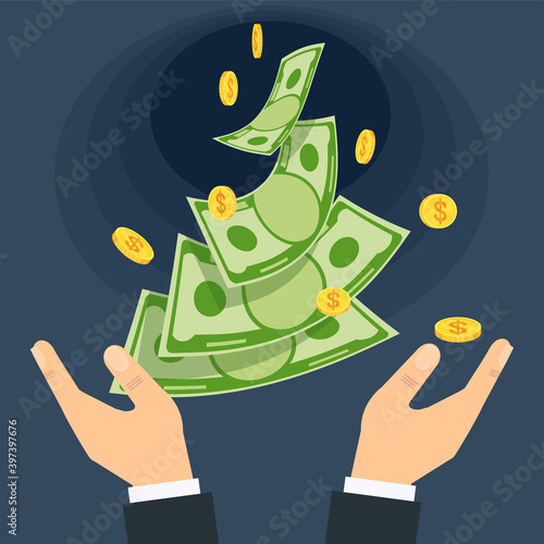 Hands throw money into a black hole. Economic crisis.