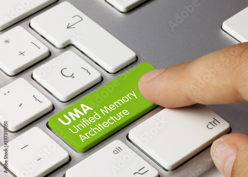 UMA Unified Memory Architecture - Inscription on Green Keyboard Key.