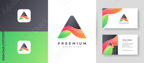 Modern Color Gradient Letter A Logo With Premium Business Card Design Vector Template for Your Company Business