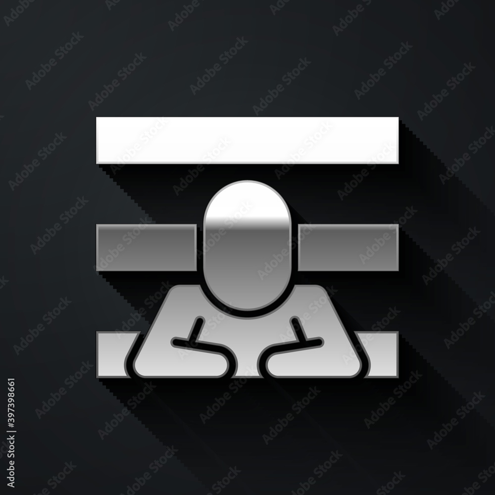 Silver Prisoner icon isolated on black background. Long shadow style. Vector. Silver Prisoner icon isolated on black background. Long shadow style. Vector.