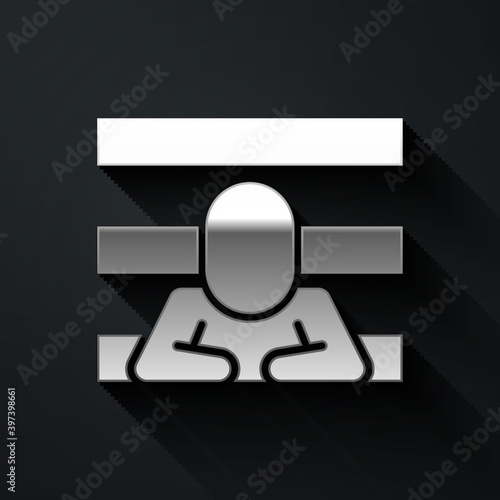 Silver Prisoner icon isolated on black background. Long shadow style. Vector.