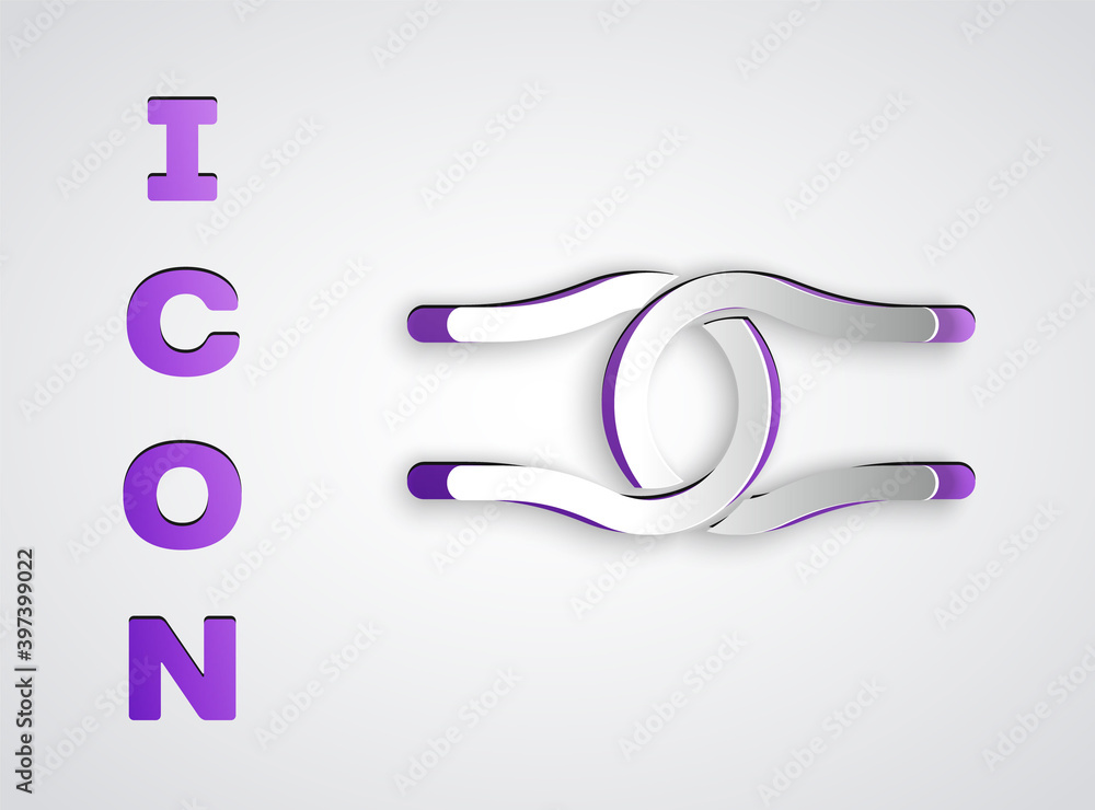 Paper cut Rope tied in a knot icon isolated on grey background. Paper art style. Vector. Paper cut Rope tied in a knot icon isolated on grey background. Paper art style. Vector.