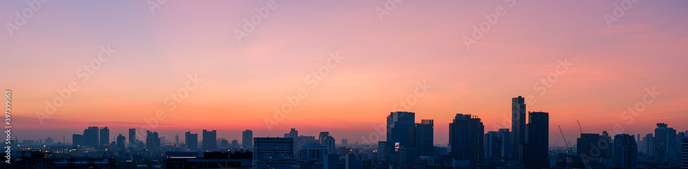 Panorama of beautiful sunrise in Bangkok city Thailand