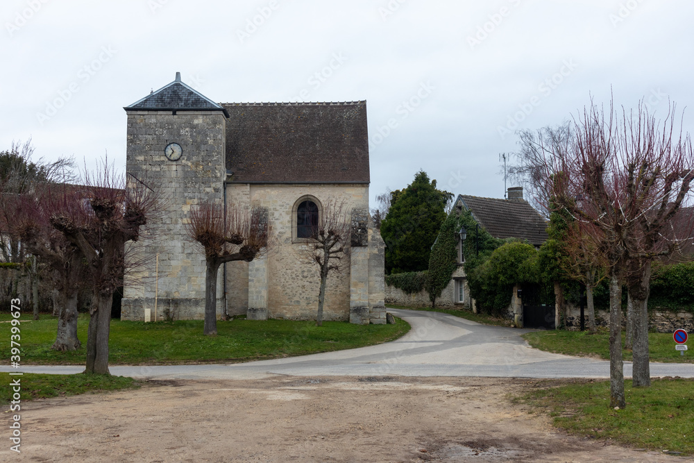 Balagny hameau de chamant with old building and church in France near Senlis close to Paris along A1.