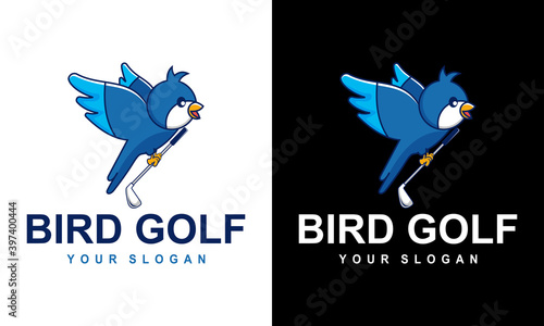 Ilustration vector graphic of  logo Cartoon bird playing golf  for a sports mascot design