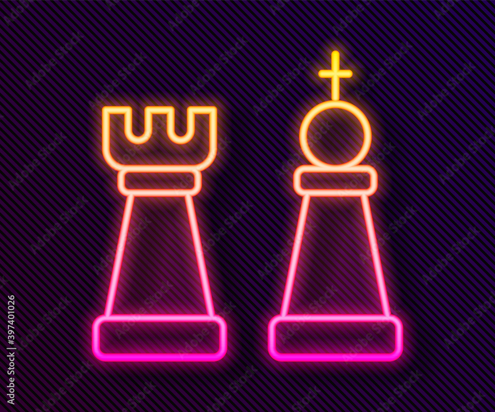 Glowing neon line Chess icon isolated on black background. Business strategy. Game, management, finance. Vector. Glowing neon line Chess icon isolated on black background. Business strategy. Game, management, finance. Vector.