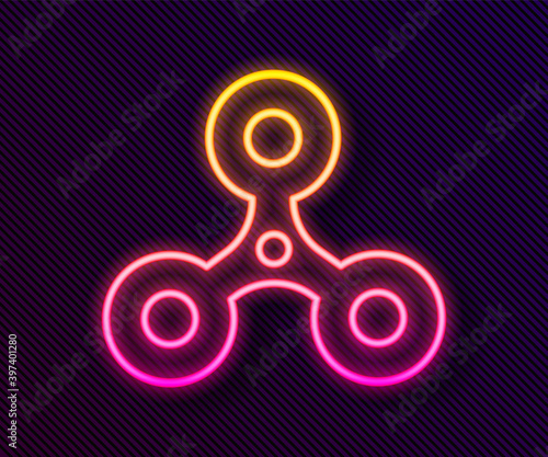 Glowing neon line Fidget spinner icon isolated on black background. Stress relieving toy. Trendy hand spinner. Vector.
