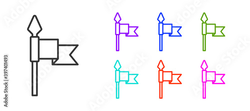 Black line Medieval spear icon isolated on white background. Medieval weapon. Set icons colorful. Vector.