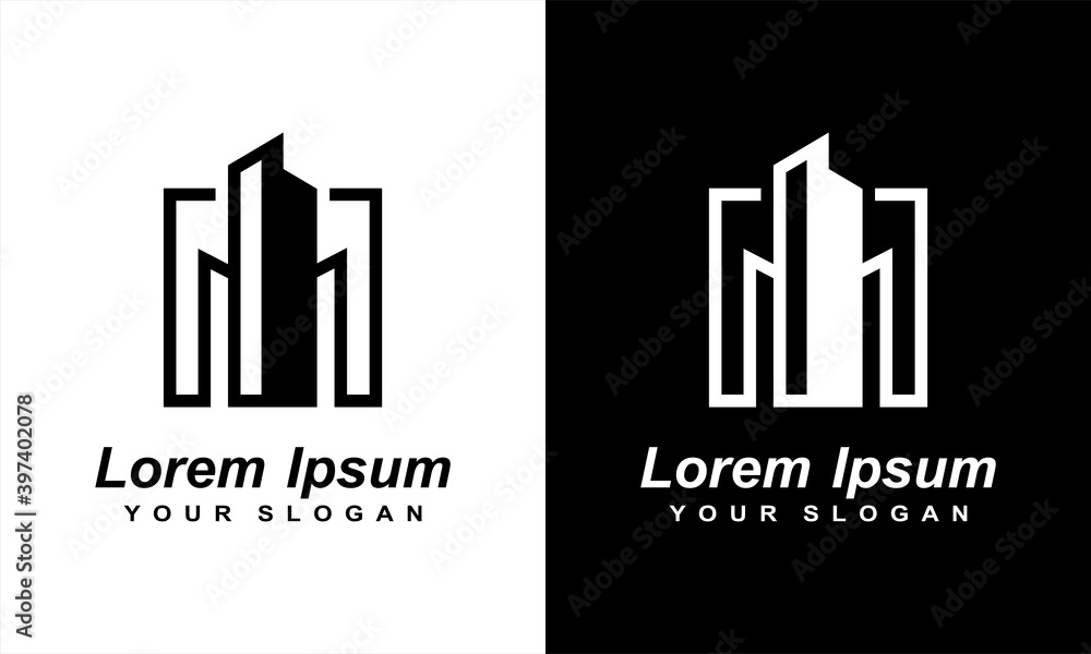 Fototapeta premium Vector logo concept for A line art icon logo of a building/ slyline 