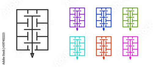 Black line Evacuation plan icon isolated on white background. Fire escape plan. Set icons colorful. Vector.