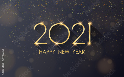 Golden happy new year 2021 with falling glitter