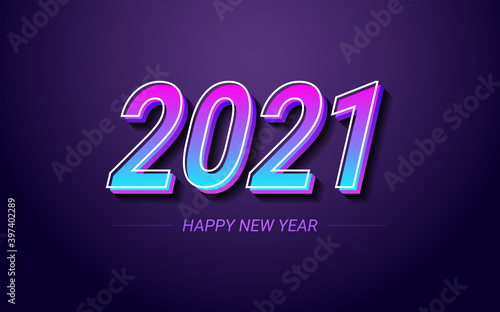 happy new year 2021 font effect in 3d with neon light color background
