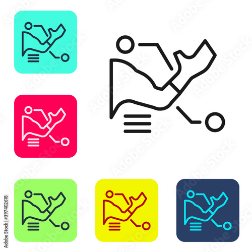 Black line Prosthesis hand icon isolated on white background. Futuristic concept of bionic arm, robotic mechanical hand. Set icons in color square buttons. Vector.