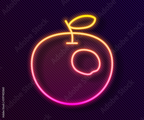 Glowing neon line Genetically modified apple icon isolated on black background. GMO fruit. Vector.