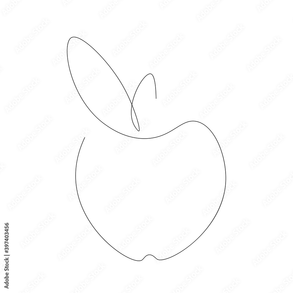 Apple icon on white background one line drawing, vector illustration
Apple icon on white background one line drawing, vector illustration