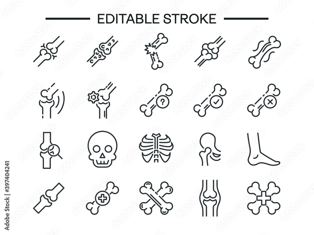 Bone editable thin line isolated vector icon set broken bone joint vector  Knee bones icon. Joint outline symbol of human body for web design or  mobile app signs for design logo Stock