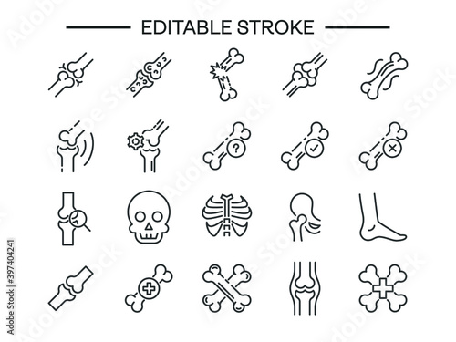 Bone editable thin line isolated vector icon set broken bone joint vector Knee bones icon. Joint outline symbol of human body for web design or mobile app signs for design logo  photo