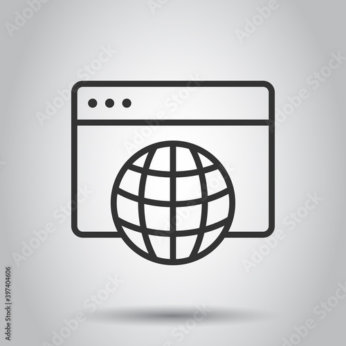 Website domain icon in flat style. Global internet address vector illustration on white isolated background. Server business concept.