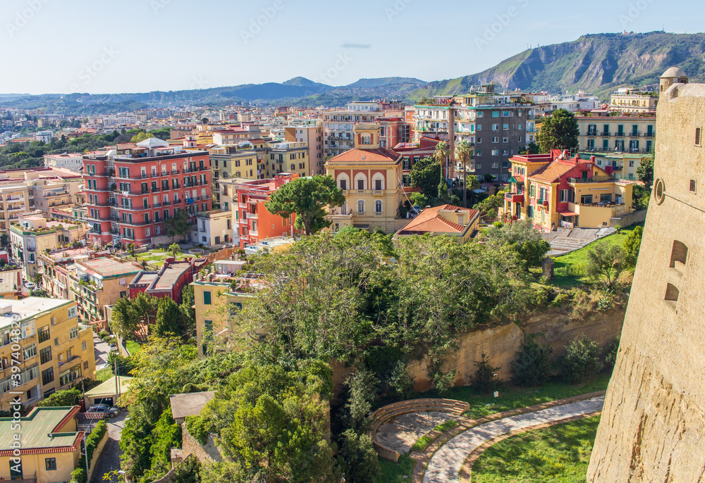 Naples, Italy - one of the historical districts in Naples, Chiaia displays a wonderful architecture and luxury residences. Here the district seen from the Certosa fortress