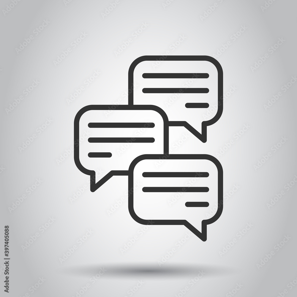Speak chat sign icon in flat style. Speech bubbles vector illustration on white isolated background. Team discussion button business concept. Speak chat sign icon in flat style. Speech bubbles vector illustration on white isolated background. Team discussion button business concept.