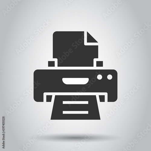 Office printer icon in flat style. Fax vector illustration on white isolated background. Text printout business concept.