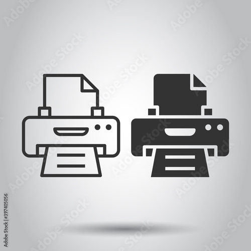Office printer icon in flat style. Fax vector illustration on white isolated background. Text printout business concept.