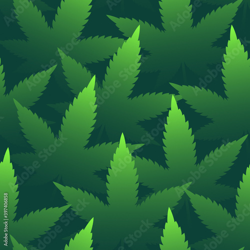 Marijuana Leaves Vector Seamless Pattern Bright Green Abstract Repetitive Background