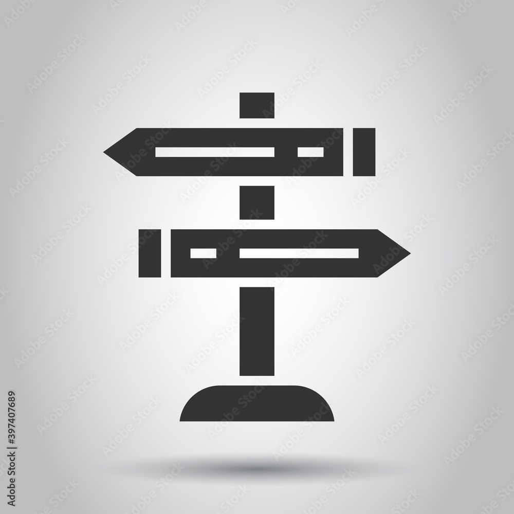 Crossroad signpost icon in flat style. Road direction vector illustration on white isolated background. Roadsign business concept. Crossroad signpost icon in flat style. Road direction vector illustration on white isolated background. Roadsign business concept.