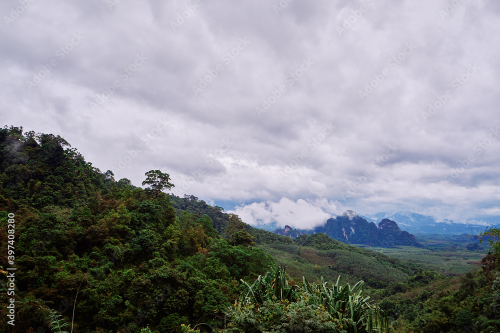 Beautiful landscape with mountains and rain forest at Khao Sok National Park, Surat Thani Province, Thailand.